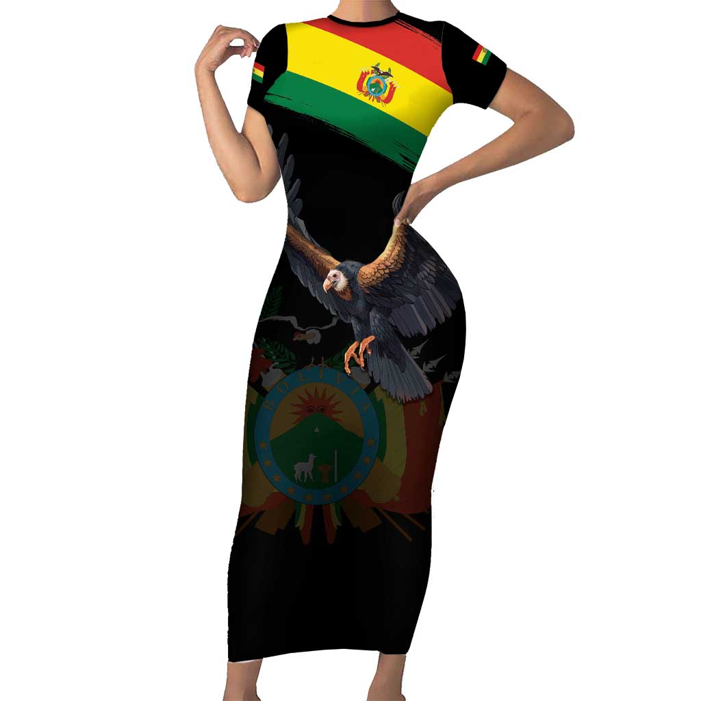 Bolivia Andean Condor Family Matching Short Sleeve Bodycon Dress and Hawaiian Shirt Grunge Flag Motif