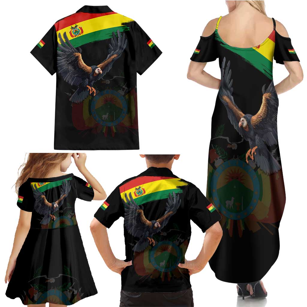 Bolivia Andean Condor Family Matching Summer Maxi Dress and Hawaiian Shirt Grunge Flag Motif