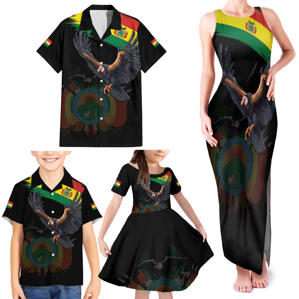 Bolivia Andean Condor Family Matching Tank Maxi Dress and Hawaiian Shirt Grunge Flag Motif