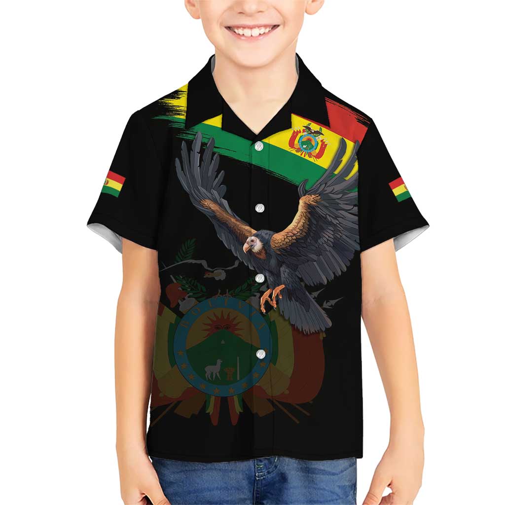 Bolivia Andean Condor Kid Hawaiian Shirt Grunge Flag Motif