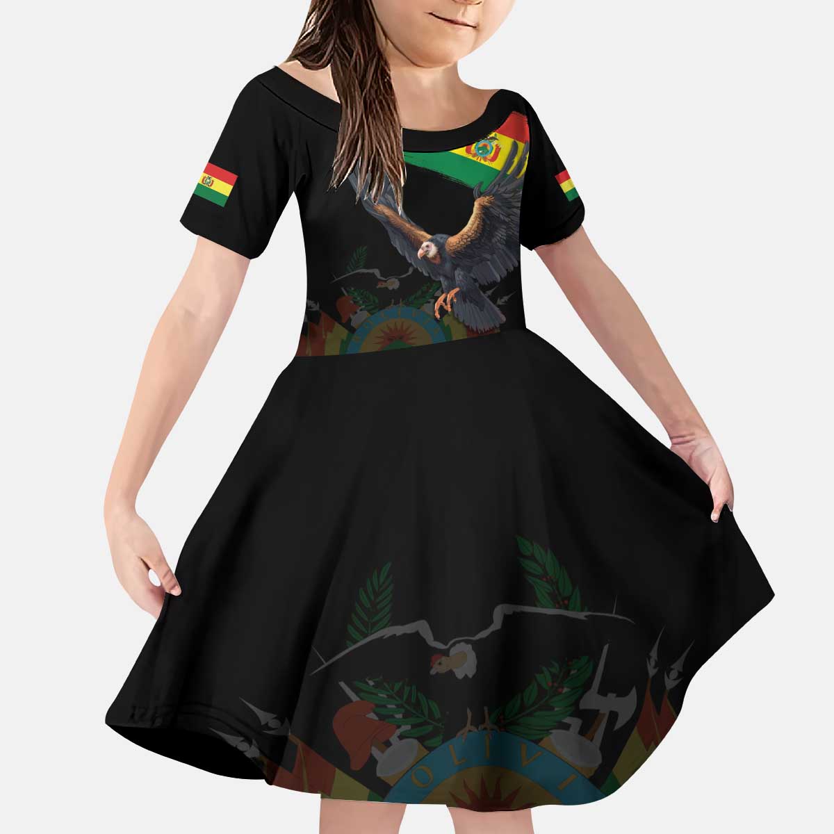 Bolivia Andean Condor Kid Short Sleeve Dress Grunge Flag Motif
