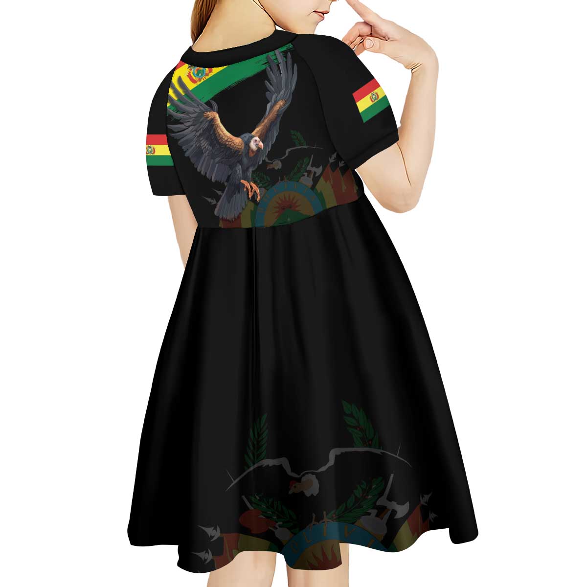 Bolivia Andean Condor Kid Short Sleeve Dress Grunge Flag Motif