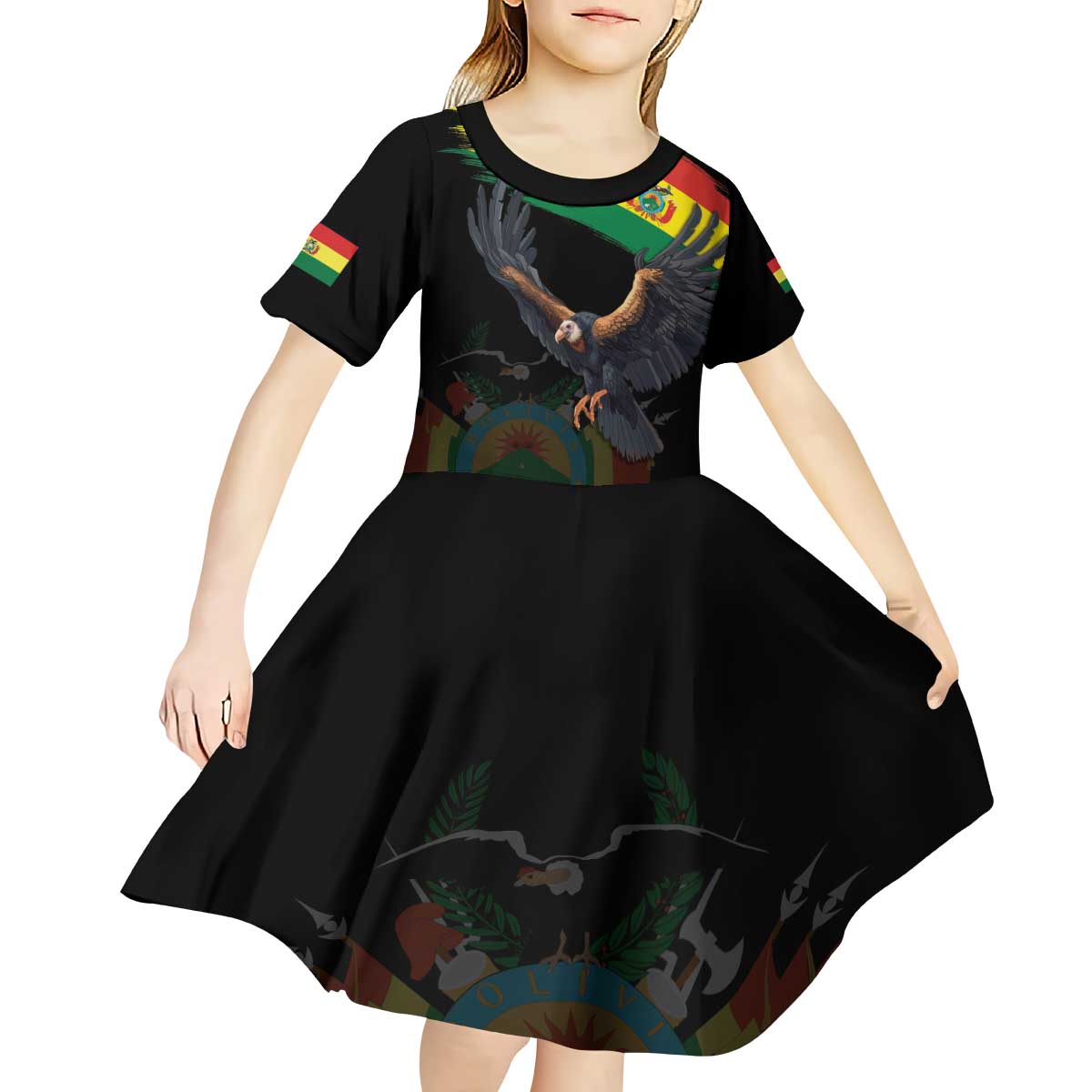 Bolivia Andean Condor Kid Short Sleeve Dress Grunge Flag Motif