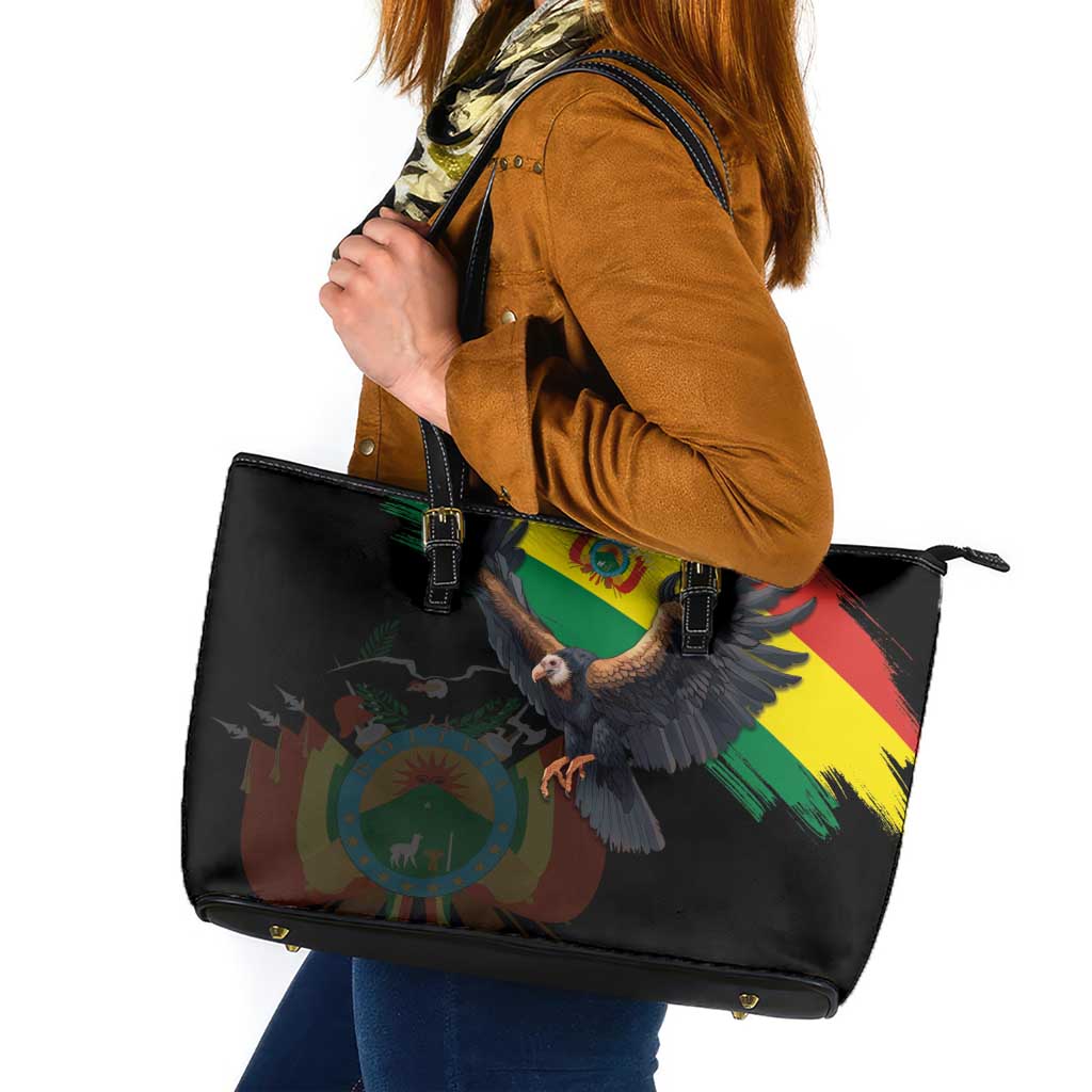Bolivia Andean Condor Leather Tote Bag Grunge Flag Motif