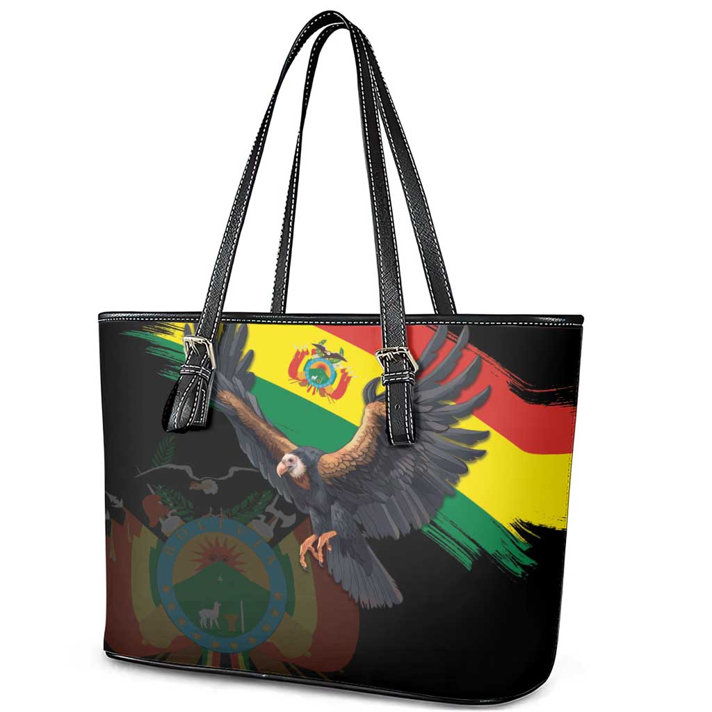 Bolivia Andean Condor Leather Tote Bag Grunge Flag Motif