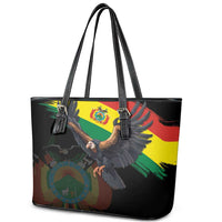 Bolivia Andean Condor Leather Tote Bag Grunge Flag Motif