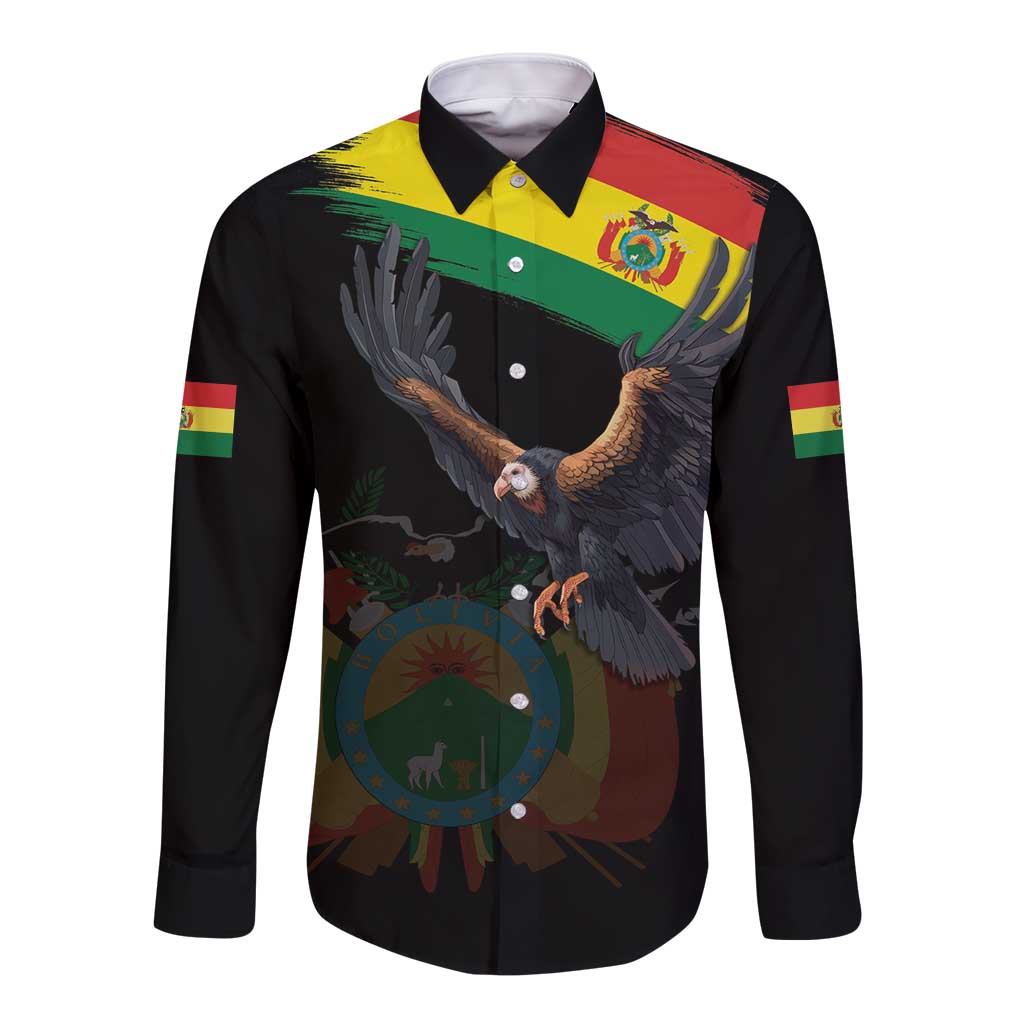 Bolivia Andean Condor Long Sleeve Button Shirt Grunge Flag Motif