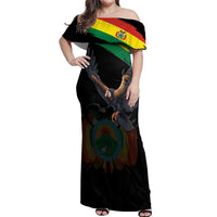 Bolivia Andean Condor Off Shoulder Maxi Dress Grunge Flag Motif