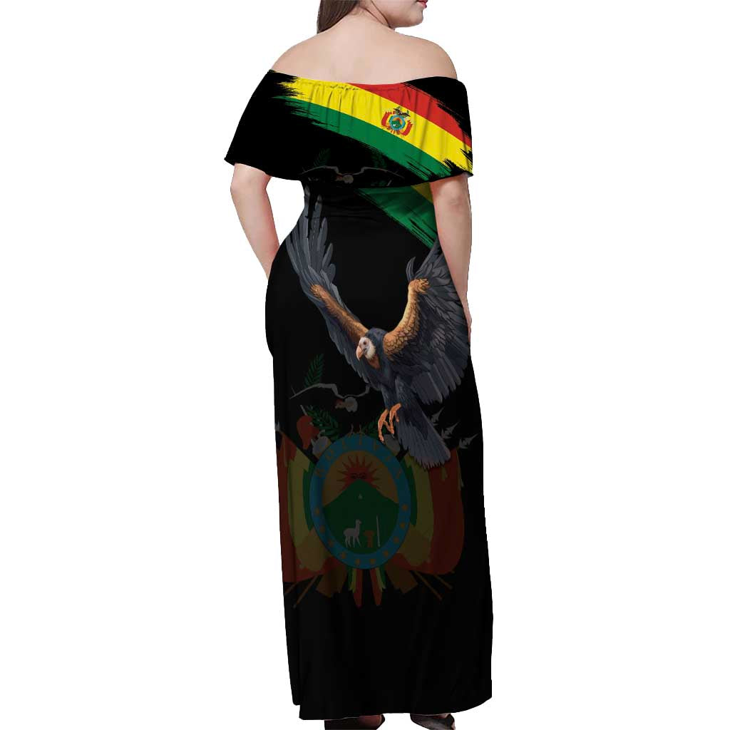 Bolivia Andean Condor Off Shoulder Maxi Dress Grunge Flag Motif