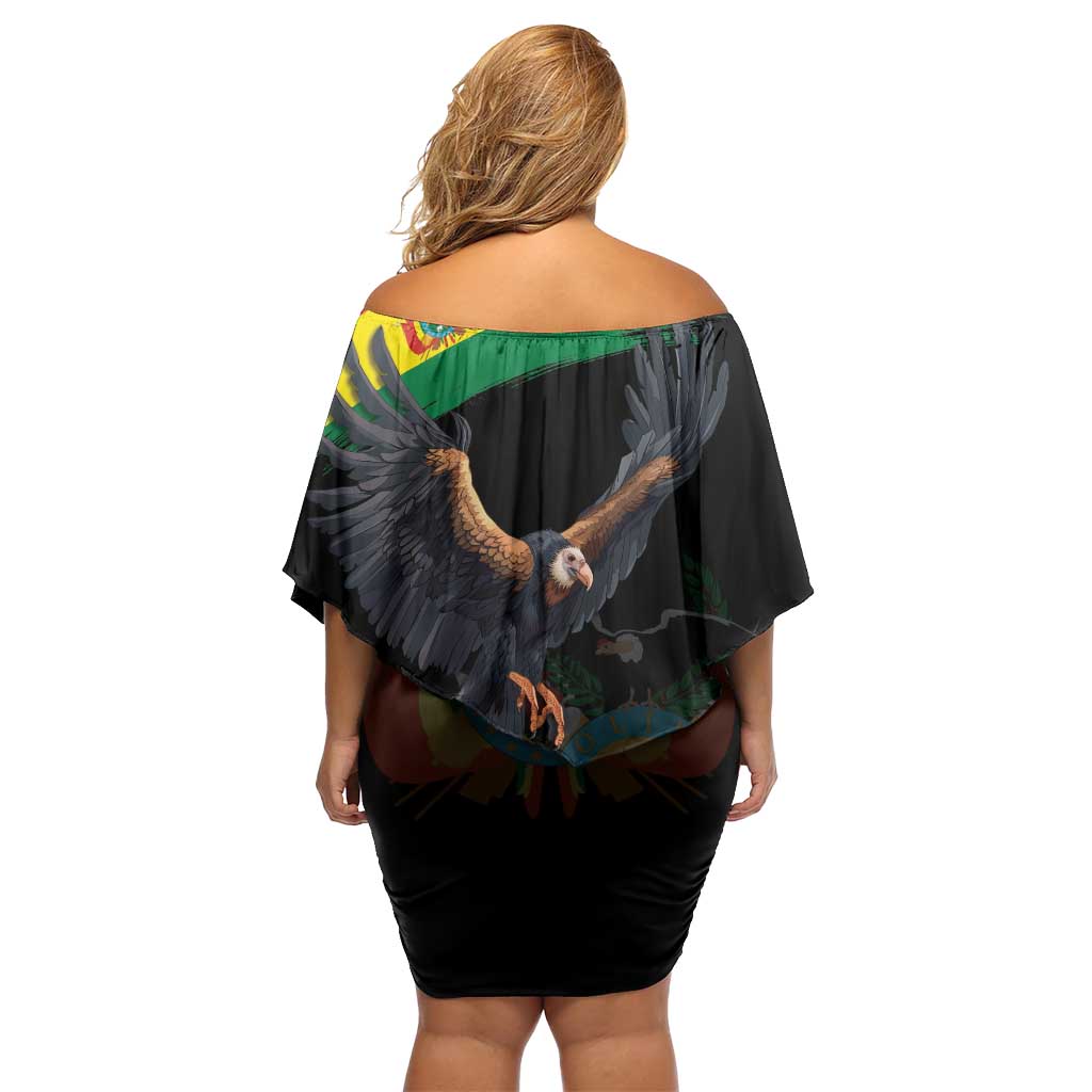 Bolivia Andean Condor Off Shoulder Short Dress Grunge Flag Motif