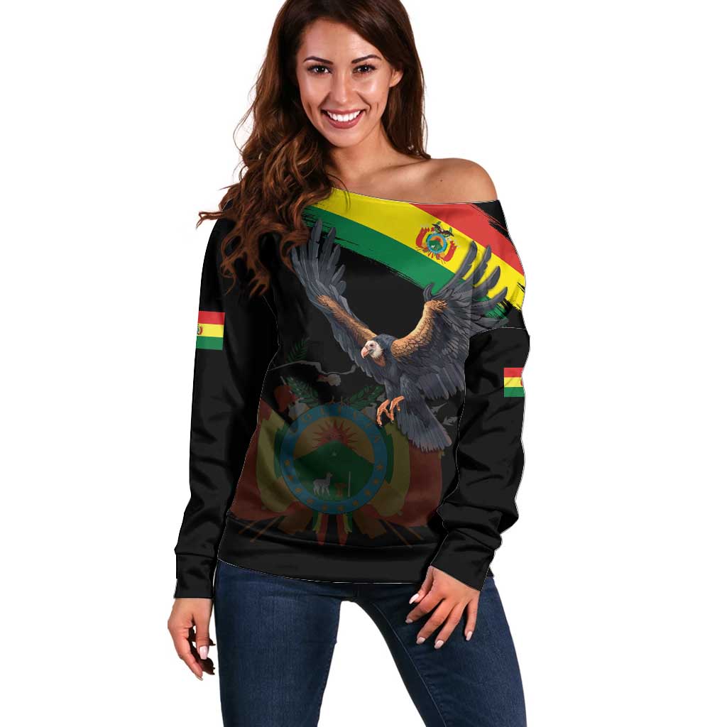 Bolivia Andean Condor Off Shoulder Sweater Grunge Flag Motif