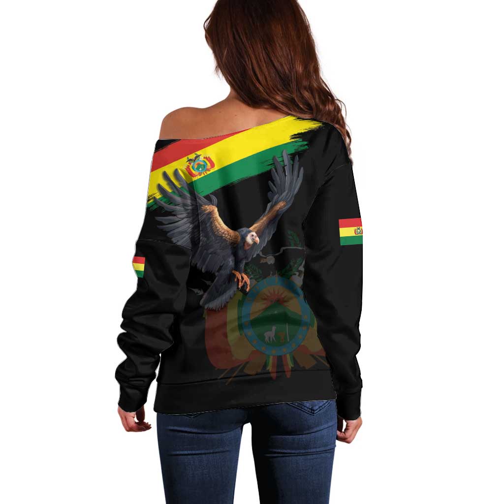 Bolivia Andean Condor Off Shoulder Sweater Grunge Flag Motif