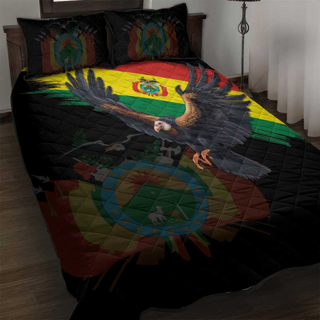 Bolivia Andean Condor Quilt Bed Set Grunge Flag Motif