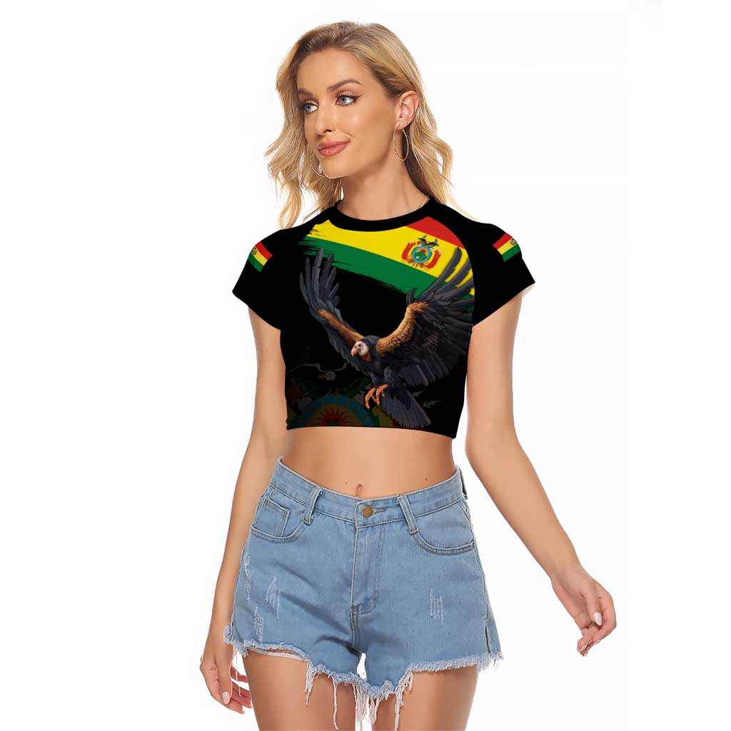 Bolivia Andean Condor Raglan Cropped T Shirt Grunge Flag Motif