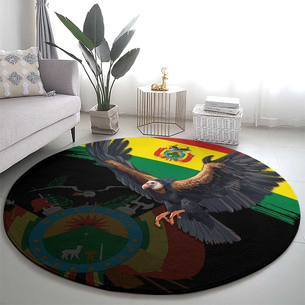 Bolivia Andean Condor Round Carpet Grunge Flag Motif