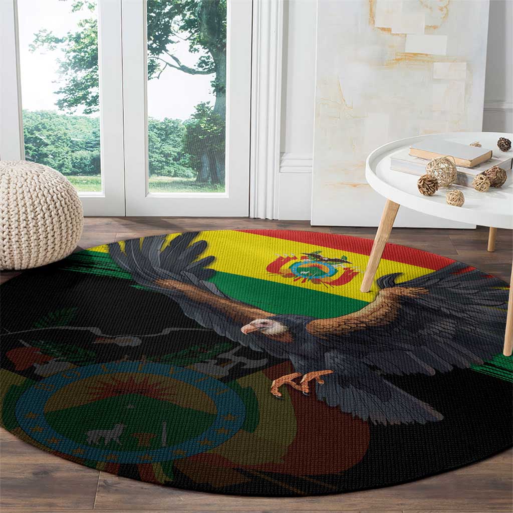 Bolivia Andean Condor Round Carpet Grunge Flag Motif