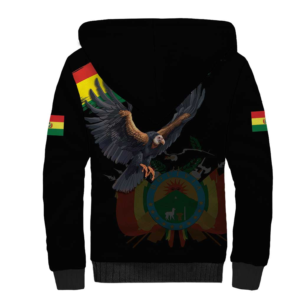 Bolivia Andean Condor Sherpa Hoodie Grunge Flag Motif