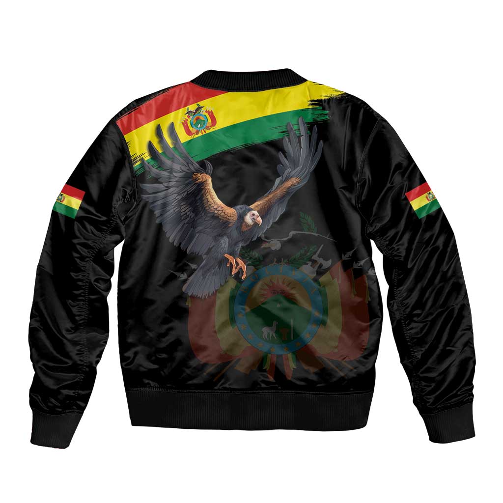Bolivia Andean Condor Sleeve Zip Bomber Jacket Grunge Flag Motif