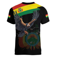 Bolivia Andean Condor Women V-Neck T-Shirt Grunge Flag Motif