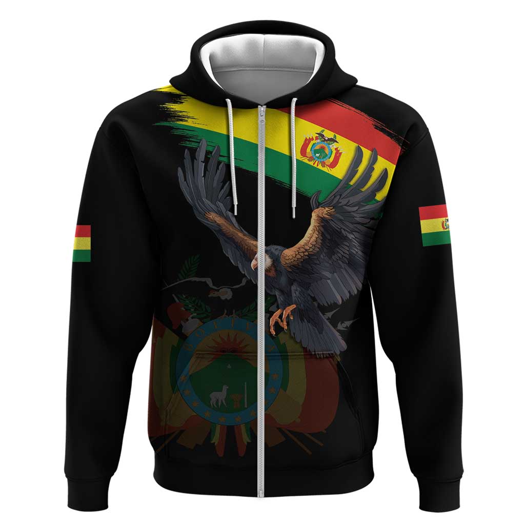Bolivia Andean Condor Zip Hoodie Grunge Flag Motif