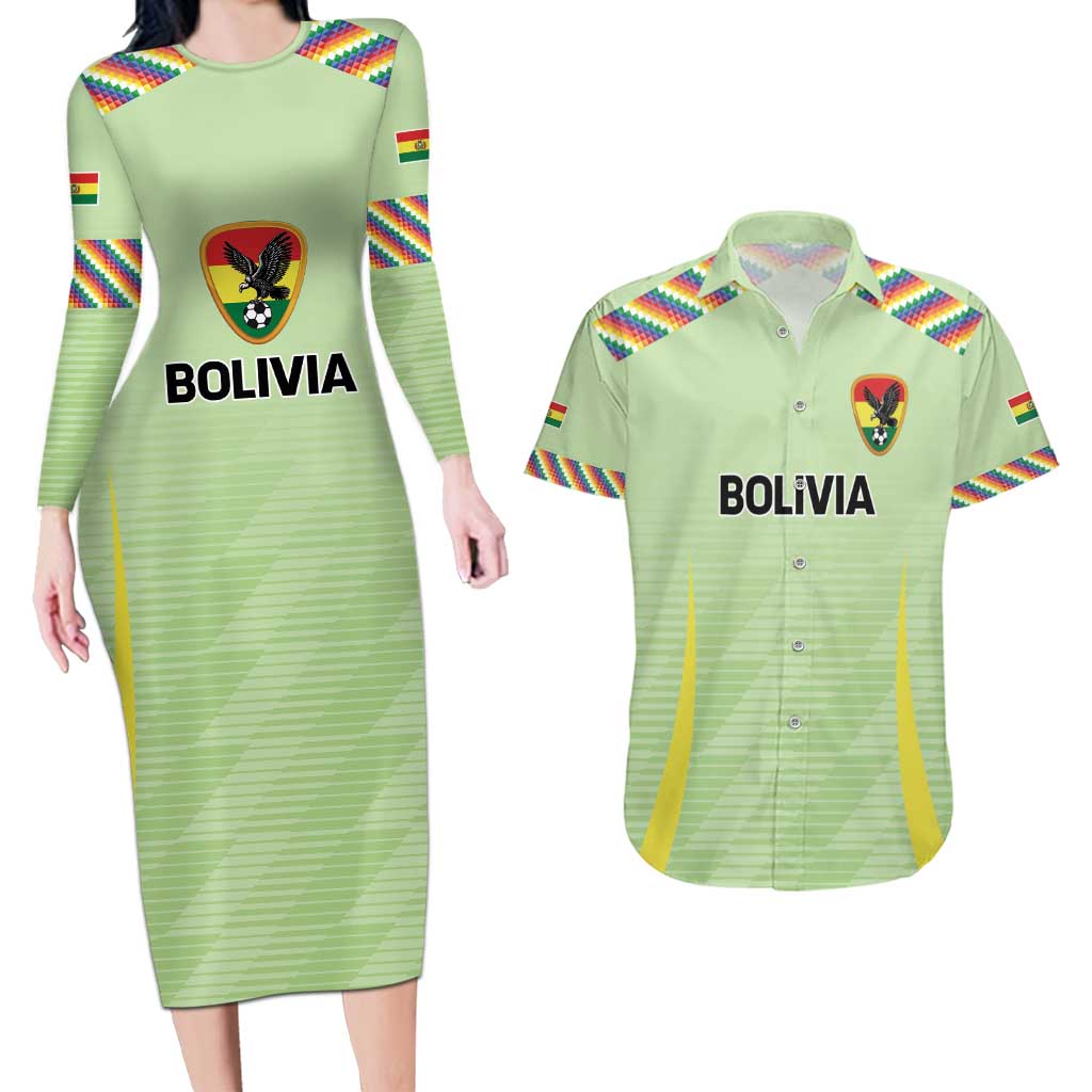 Bolivia Football Custom Couples Matching Long Sleeve Bodycon Dress and Hawaiian Shirt Wiphala Flag Pattern Spirit