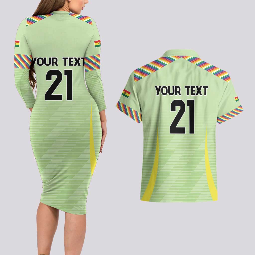 Bolivia Football Custom Couples Matching Long Sleeve Bodycon Dress and Hawaiian Shirt Wiphala Flag Pattern Spirit