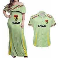Bolivia Football Custom Couples Matching Off Shoulder Maxi Dress and Hawaiian Shirt Wiphala Flag Pattern Spirit