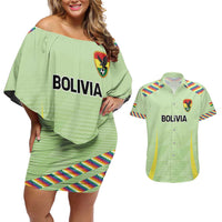 Bolivia Football Custom Couples Matching Off Shoulder Short Dress and Hawaiian Shirt Wiphala Flag Pattern Spirit