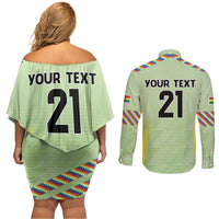 Bolivia Football Custom Couples Matching Off Shoulder Short Dress and Long Sleeve Button Shirt Wiphala Flag Pattern Spirit