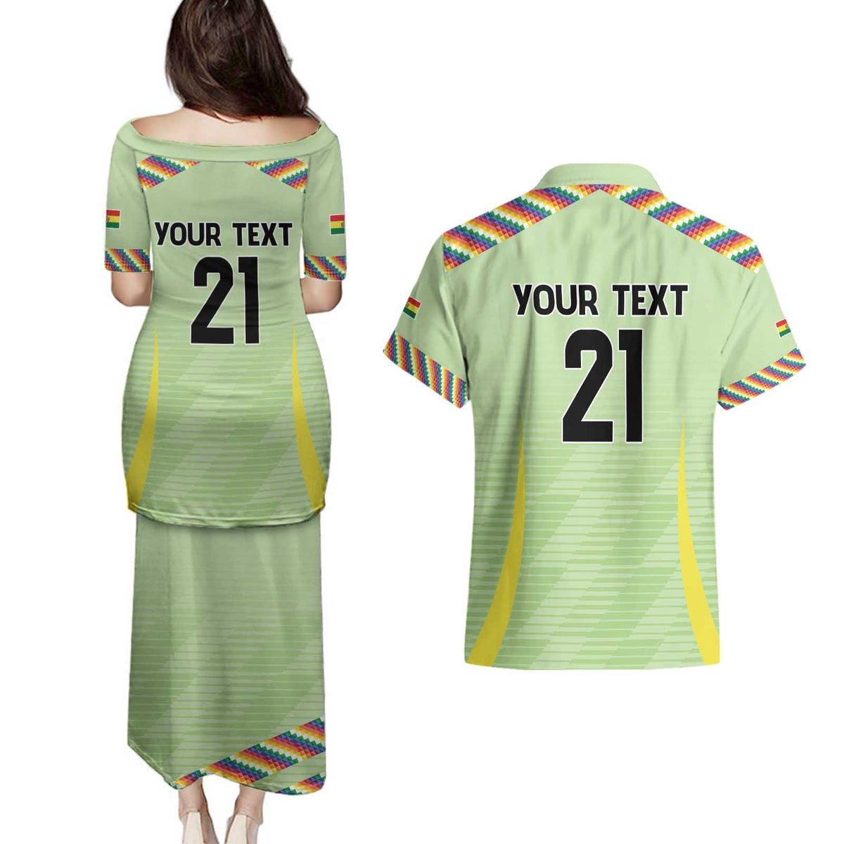 Bolivia Football Custom Couples Matching Puletasi and Hawaiian Shirt Wiphala Flag Pattern Spirit