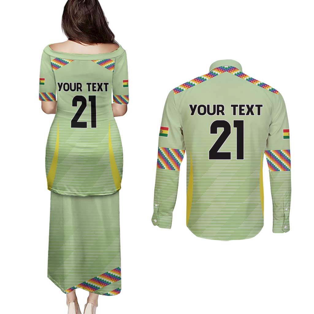 Bolivia Football Custom Couples Matching Puletasi and Long Sleeve Button Shirt Wiphala Flag Pattern Spirit