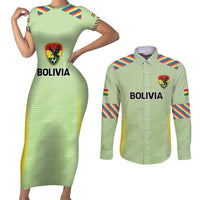 Bolivia Football Custom Couples Matching Short Sleeve Bodycon Dress and Long Sleeve Button Shirt Wiphala Flag Pattern Spirit