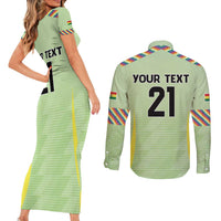 Bolivia Football Custom Couples Matching Short Sleeve Bodycon Dress and Long Sleeve Button Shirt Wiphala Flag Pattern Spirit