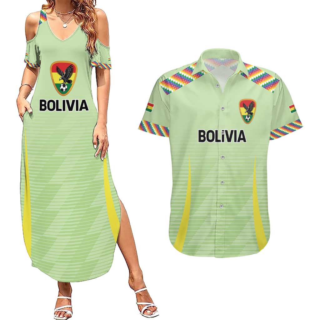 Bolivia Football Custom Couples Matching Summer Maxi Dress and Hawaiian Shirt Wiphala Flag Pattern Spirit
