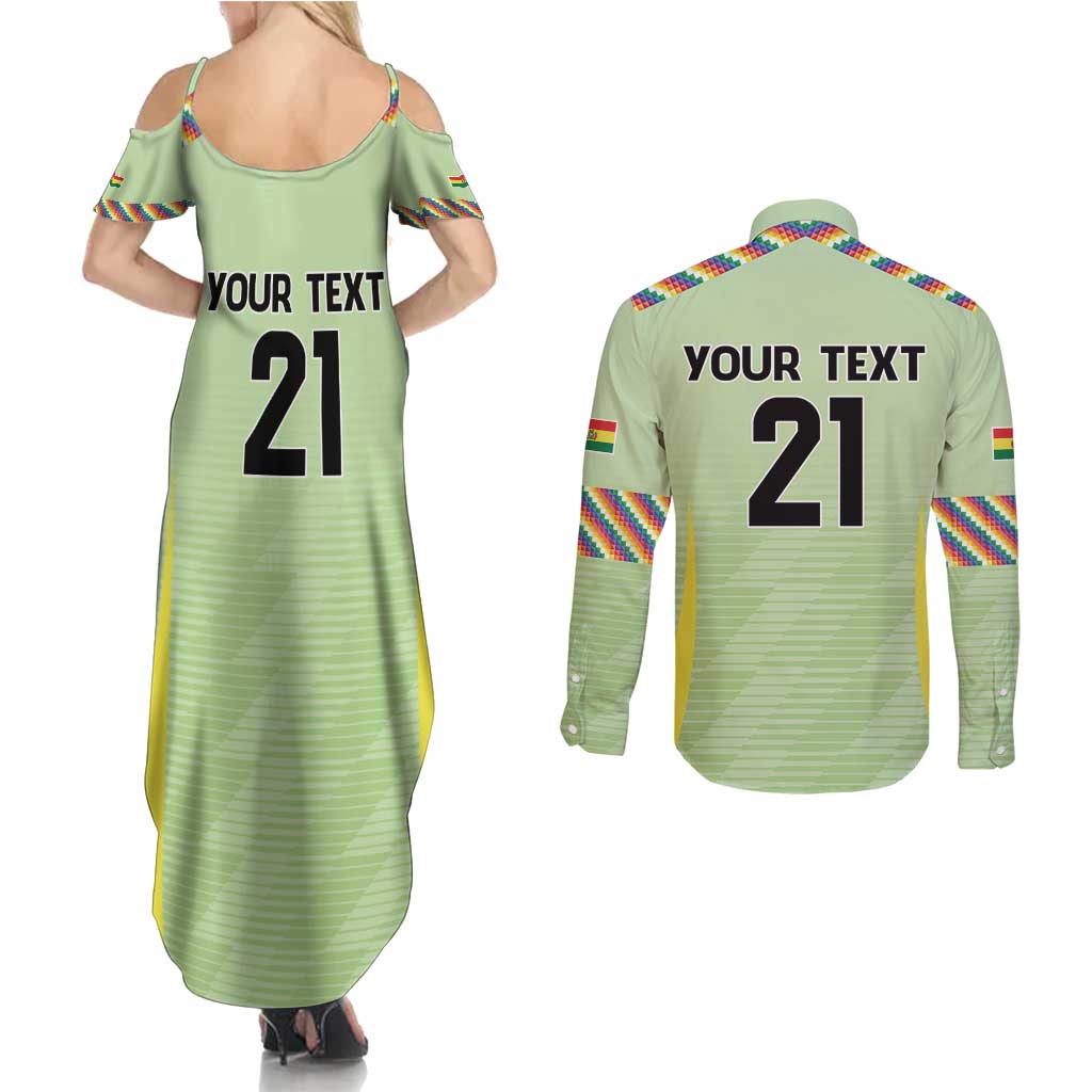 Bolivia Football Custom Couples Matching Summer Maxi Dress and Long Sleeve Button Shirt Wiphala Flag Pattern Spirit