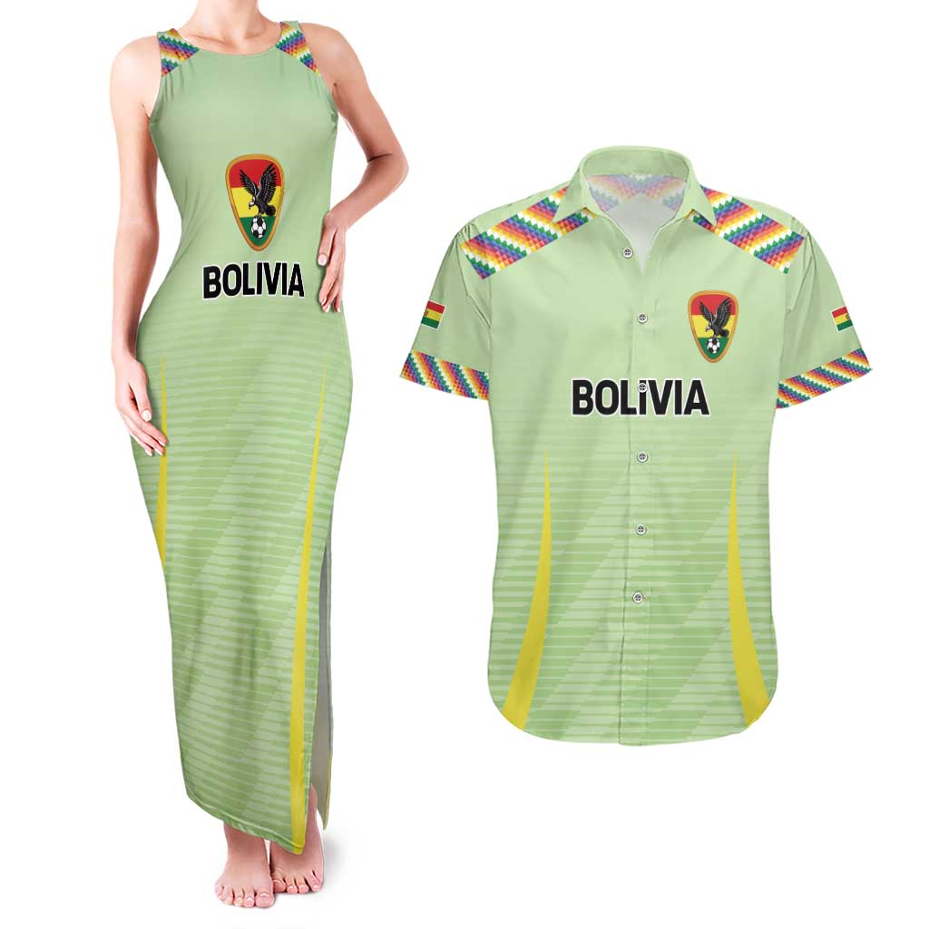 Bolivia Football Custom Couples Matching Tank Maxi Dress and Hawaiian Shirt Wiphala Flag Pattern Spirit