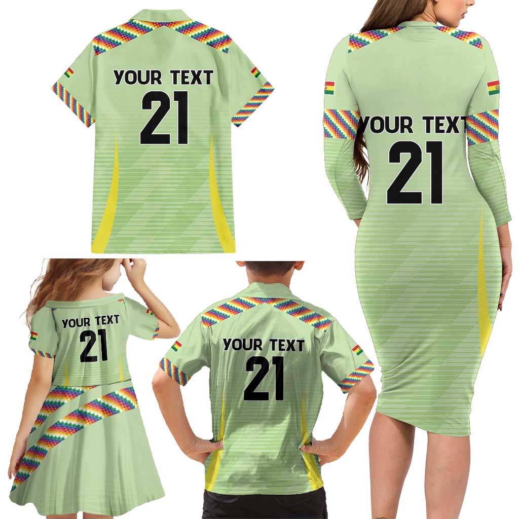 Bolivia Football Custom Family Matching Long Sleeve Bodycon Dress and Hawaiian Shirt Wiphala Flag Pattern Spirit