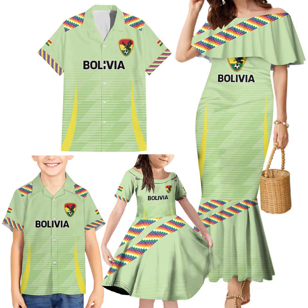 Bolivia Football Custom Family Matching Mermaid Dress and Hawaiian Shirt Wiphala Flag Pattern Spirit