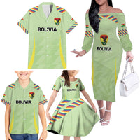 Bolivia Football Custom Family Matching Off The Shoulder Long Sleeve Dress and Hawaiian Shirt Wiphala Flag Pattern Spirit