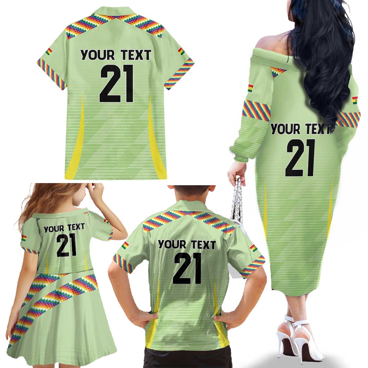 Bolivia Football Custom Family Matching Off The Shoulder Long Sleeve Dress and Hawaiian Shirt Wiphala Flag Pattern Spirit
