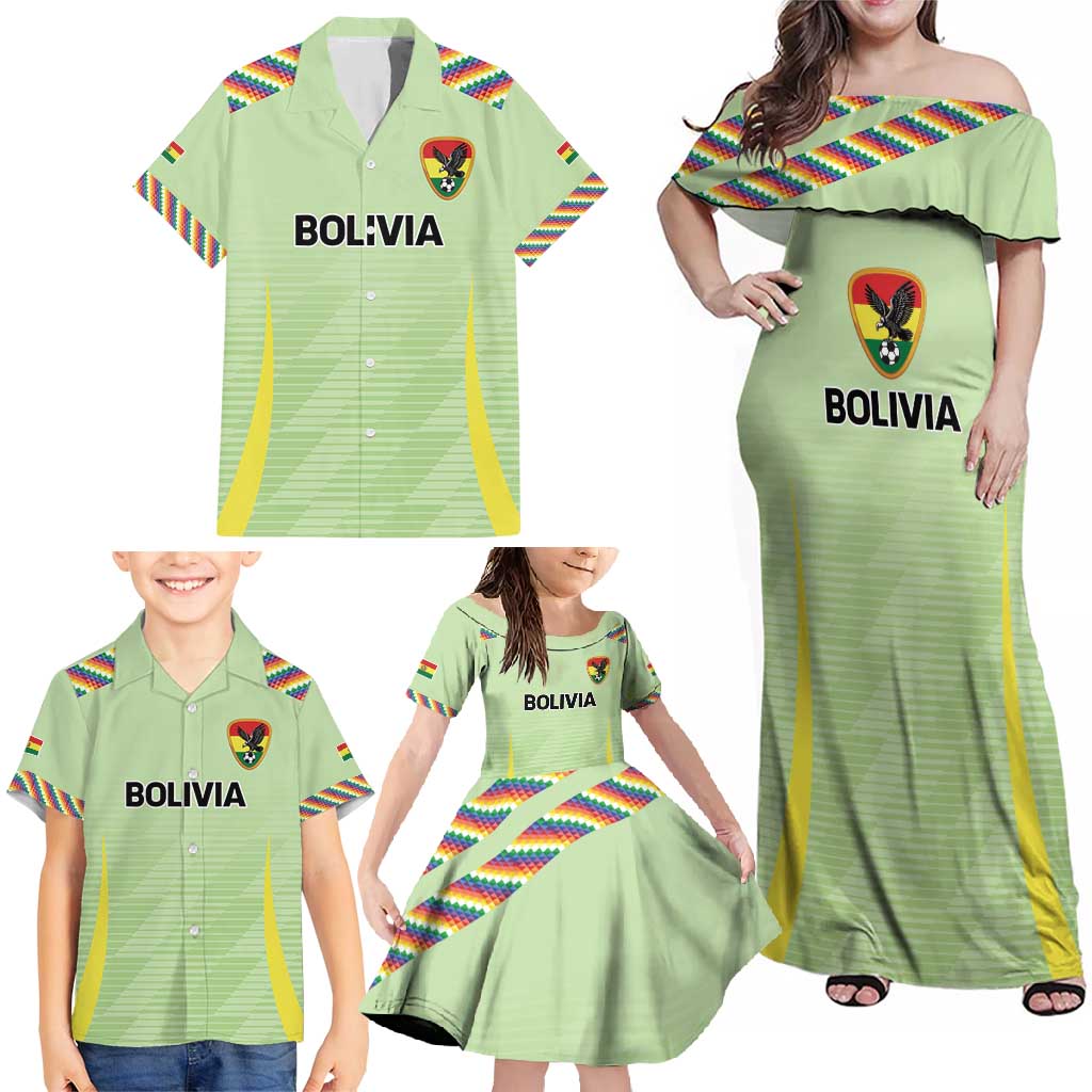 Bolivia Football Custom Family Matching Off Shoulder Maxi Dress and Hawaiian Shirt Wiphala Flag Pattern Spirit