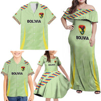 Bolivia Football Custom Family Matching Off Shoulder Maxi Dress and Hawaiian Shirt Wiphala Flag Pattern Spirit