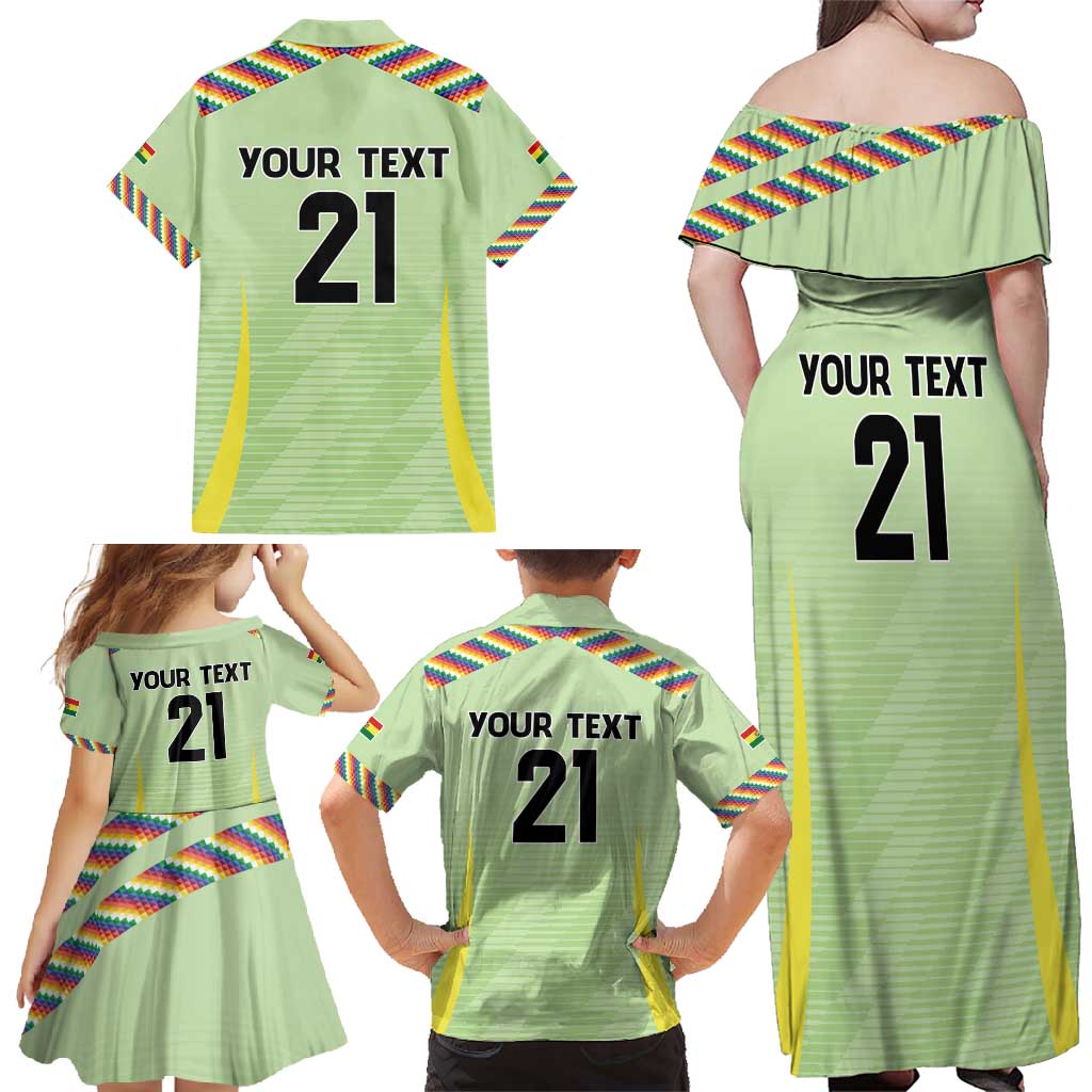 Bolivia Football Custom Family Matching Off Shoulder Maxi Dress and Hawaiian Shirt Wiphala Flag Pattern Spirit