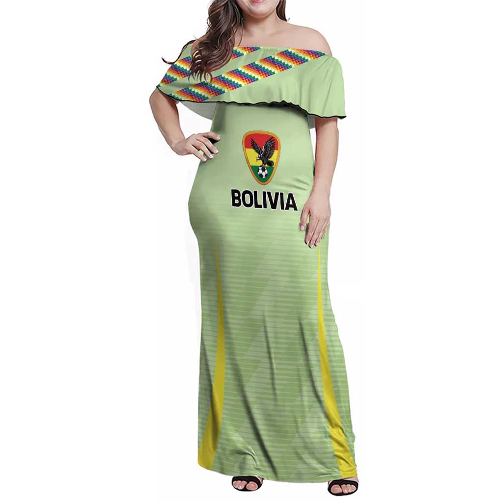 Bolivia Football Custom Family Matching Off Shoulder Maxi Dress and Hawaiian Shirt Wiphala Flag Pattern Spirit