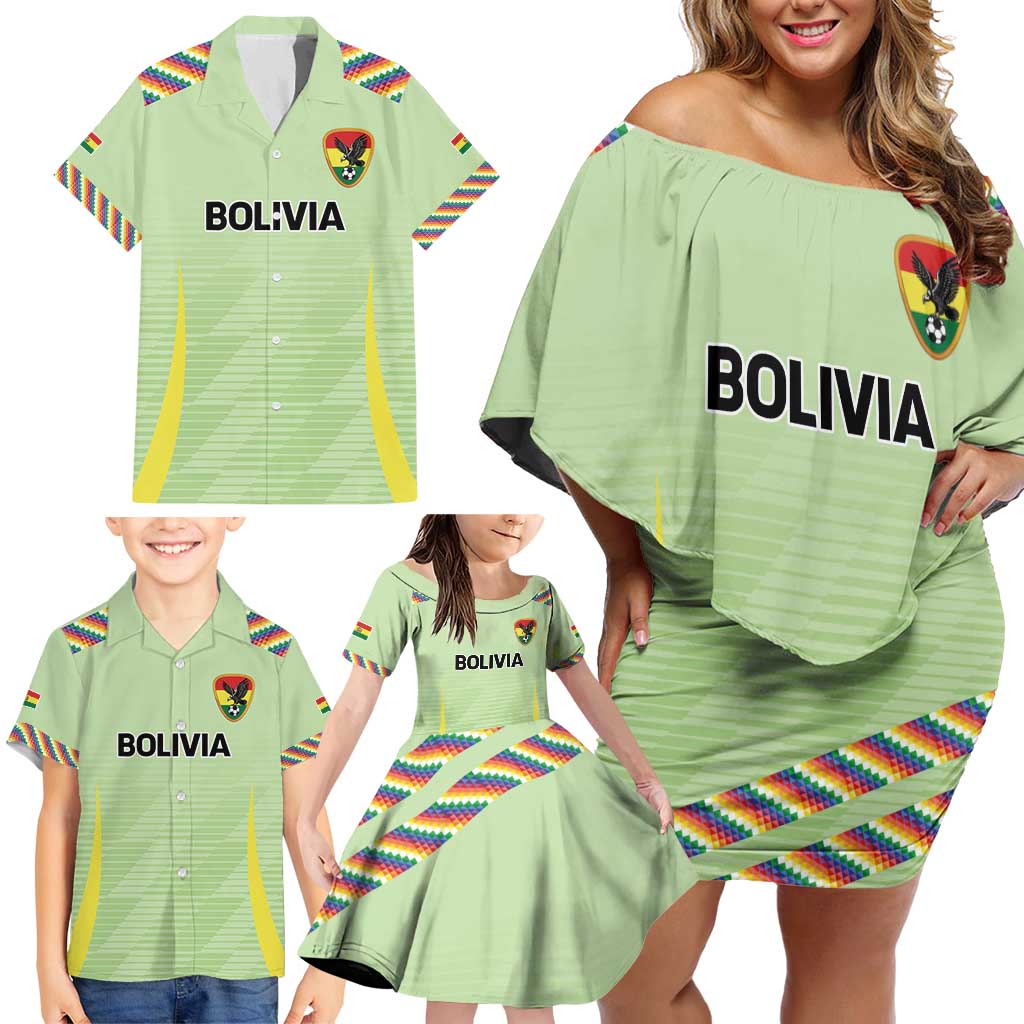 Bolivia Football Custom Family Matching Off Shoulder Short Dress and Hawaiian Shirt Wiphala Flag Pattern Spirit