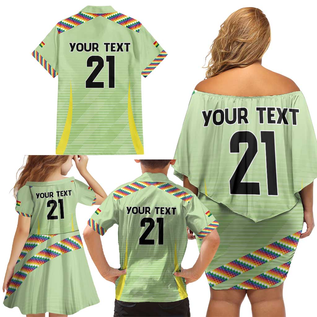 Bolivia Football Custom Family Matching Off Shoulder Short Dress and Hawaiian Shirt Wiphala Flag Pattern Spirit