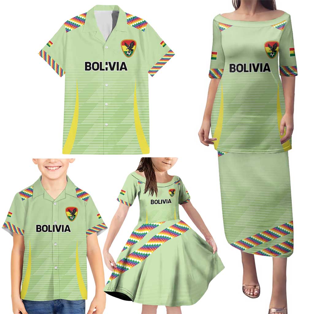 Bolivia Football Custom Family Matching Puletasi and Hawaiian Shirt Wiphala Flag Pattern Spirit