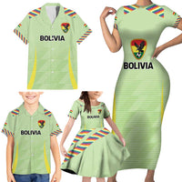 Bolivia Football Custom Family Matching Short Sleeve Bodycon Dress and Hawaiian Shirt Wiphala Flag Pattern Spirit