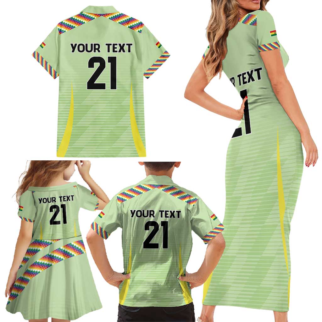 Bolivia Football Custom Family Matching Short Sleeve Bodycon Dress and Hawaiian Shirt Wiphala Flag Pattern Spirit