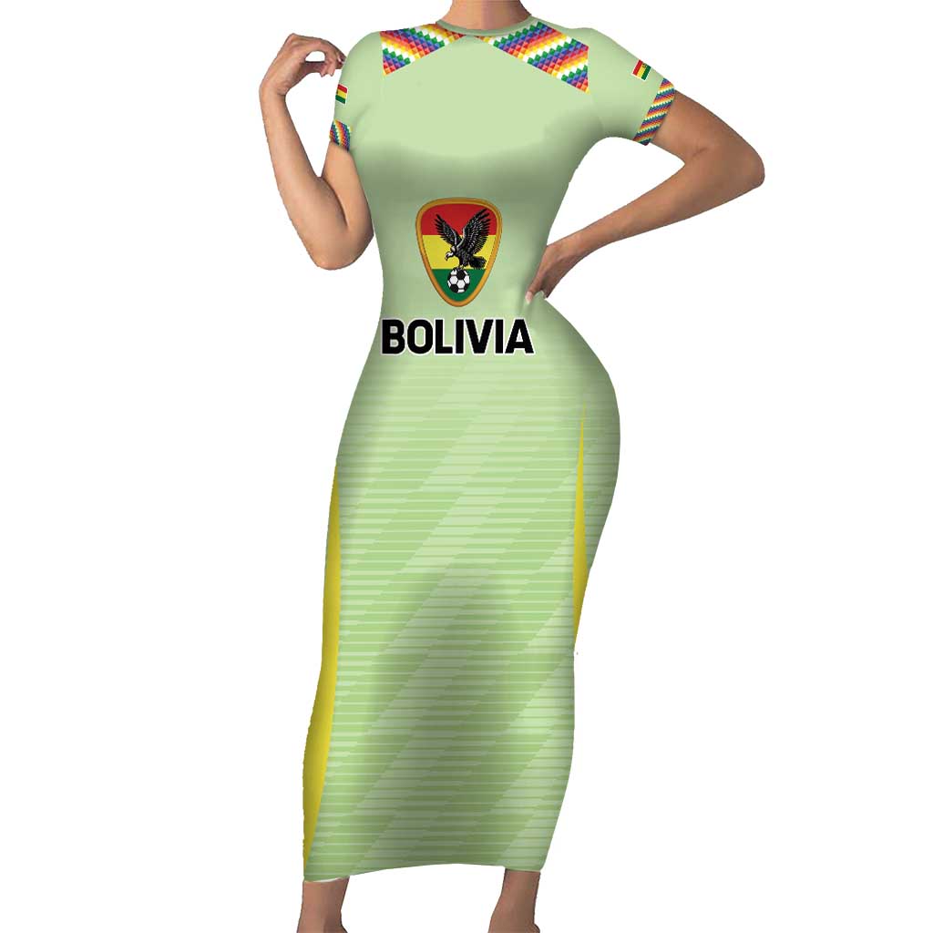 Bolivia Football Custom Family Matching Short Sleeve Bodycon Dress and Hawaiian Shirt Wiphala Flag Pattern Spirit